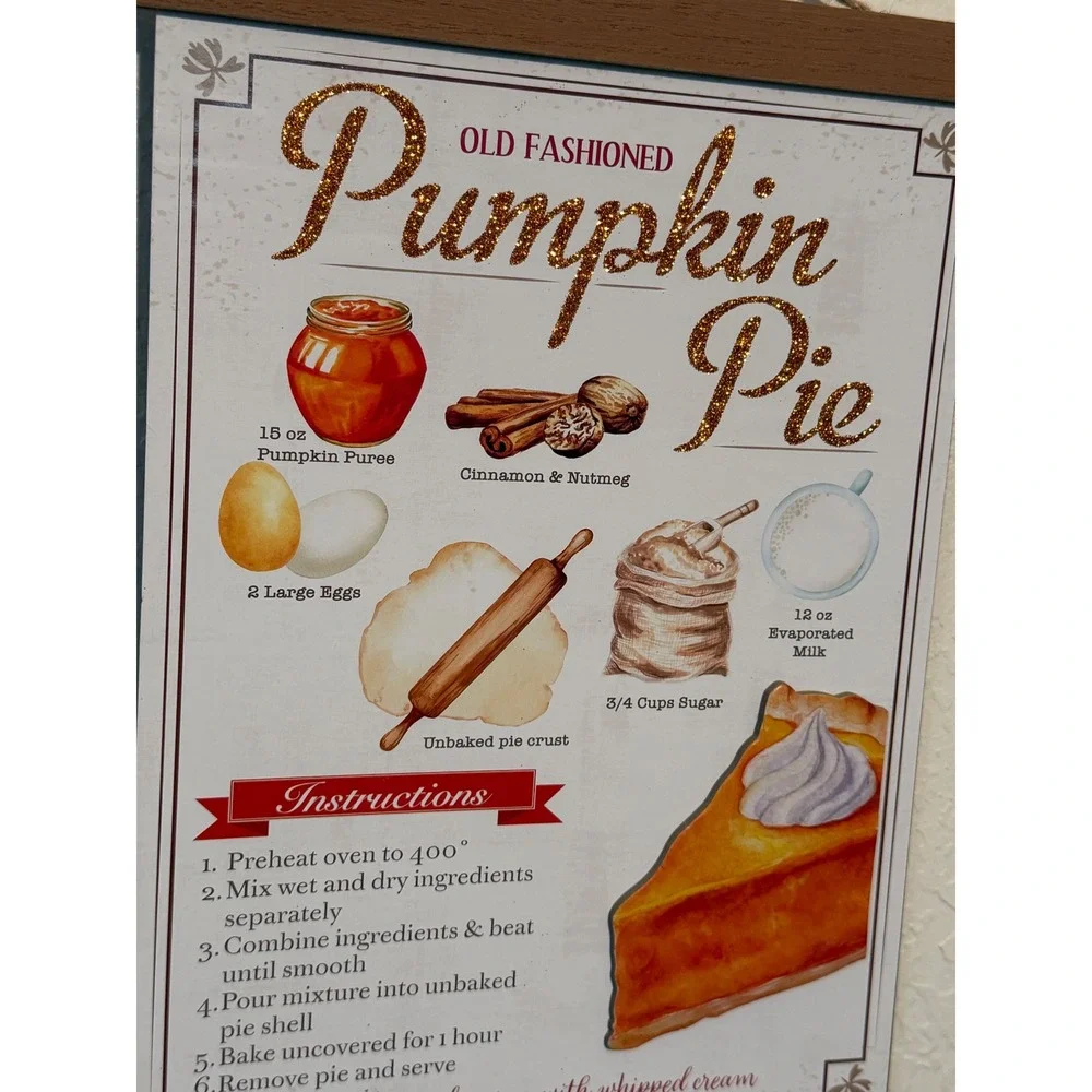 Greenbrier International Pumpkin Pie Recipe Wall Decor Rustic Fall Kitchen Sign